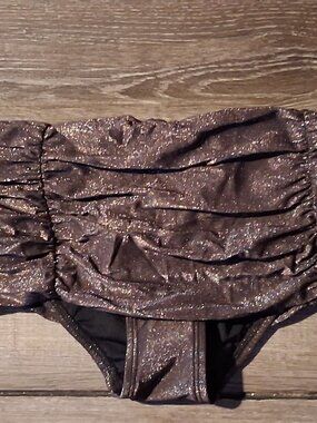 Michael Kors Gold Shirred Skirted Bikini Bottom Size 8 new